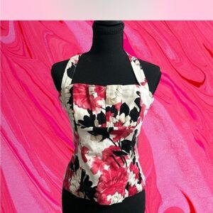White House Black Market Floral Blouse - Pink, Black, and Cream